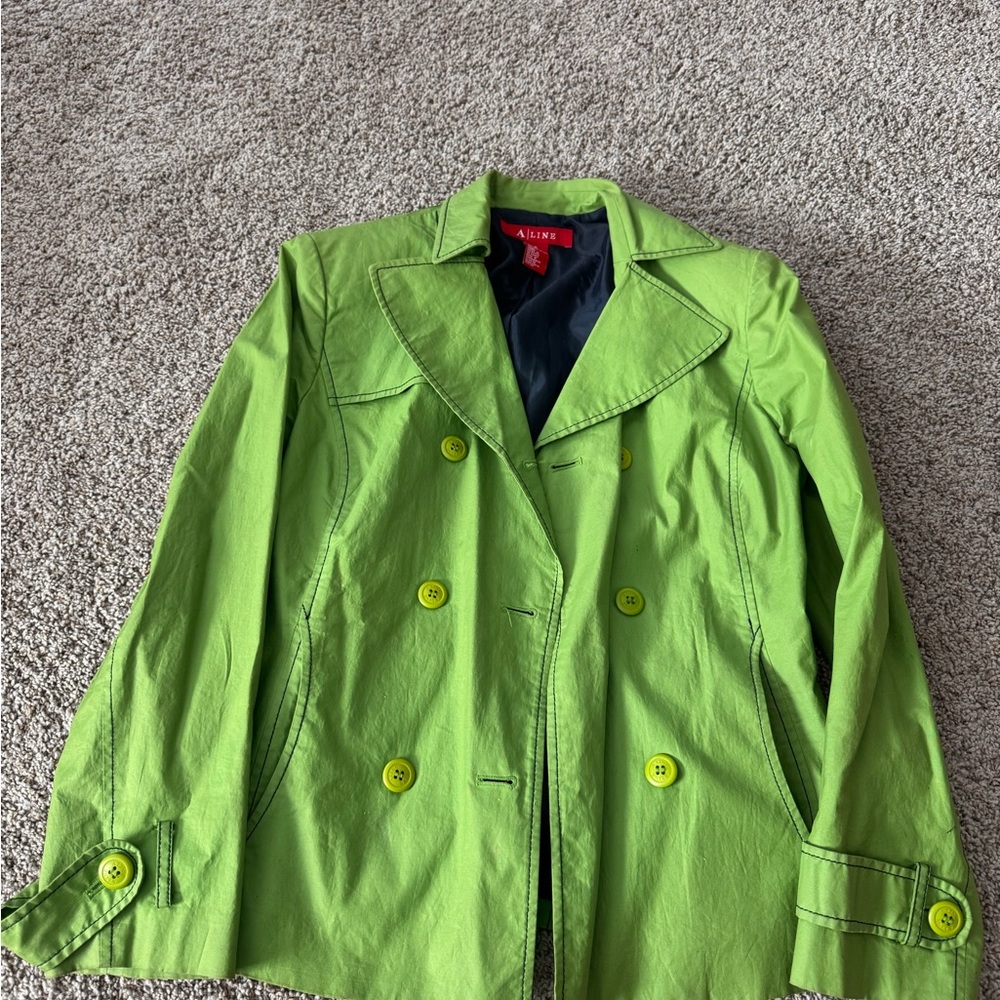 Vibrant Lime Double-Breasted Pea Coat
